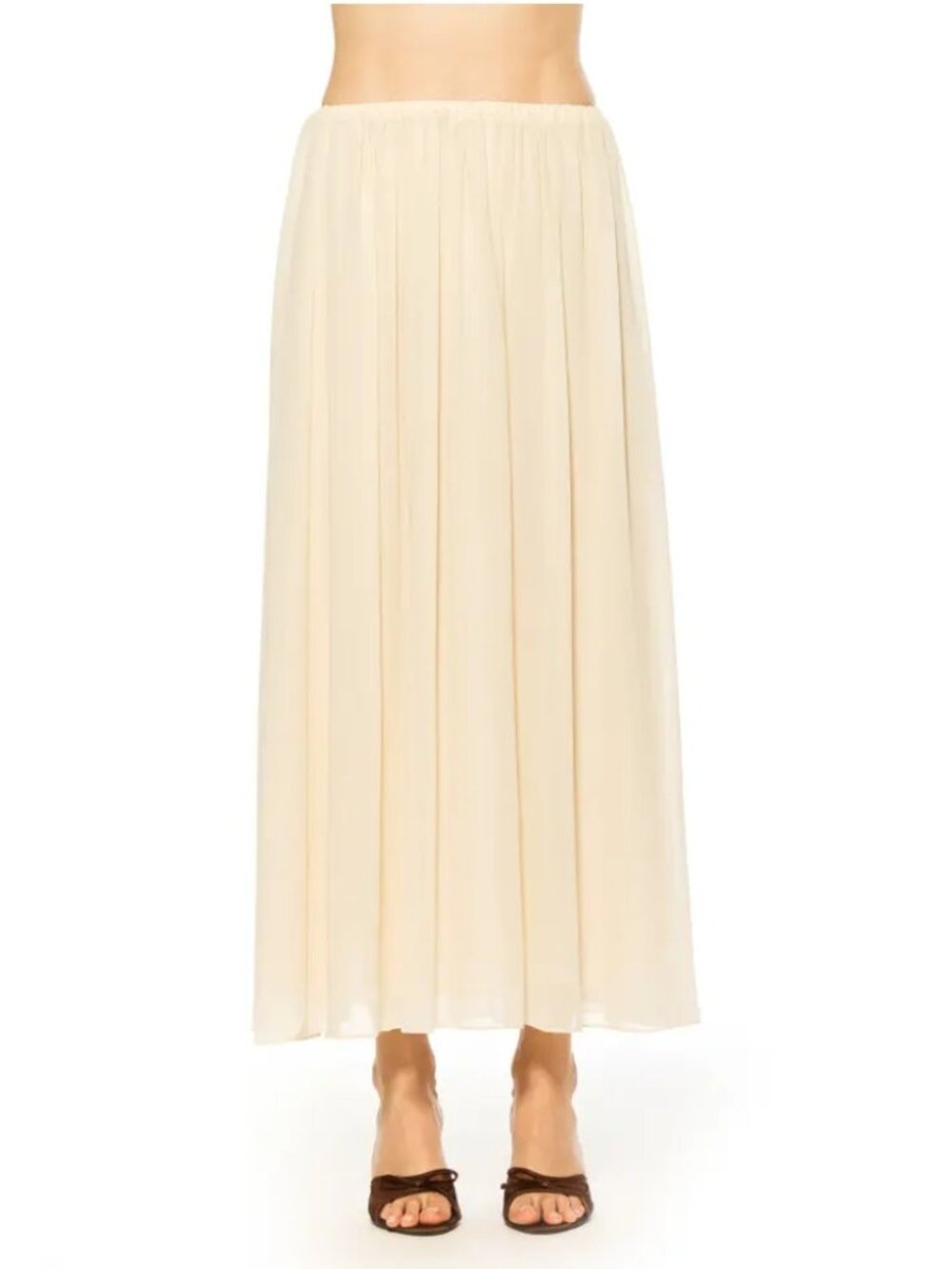 Alixia Admor Cream Vayla Long Flowy Maxi Skirt A-Line Mesh Chiffon Size 8